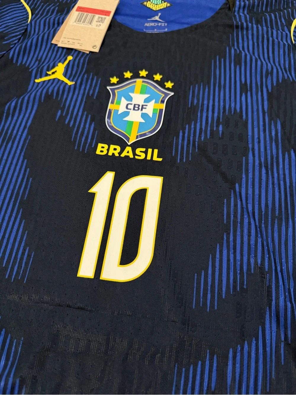 Jordan Brazil #10 Navy and Royal Blue Soccer Jersey with Yellow Accents